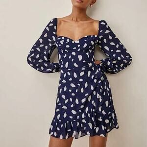 Reformation Navy and White Patterned Mini Dress